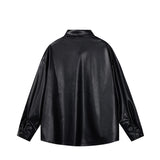 Fashion PU Jacket Shirt Men's Streetwear Oversize Loose Casual Long Sleeve Shirt Coat Plus Size Shirts Blouses for Men Clothes