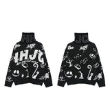 mens turtleneck knitted sweater fashion hip hop harajuku letter sweater retro vintage jumpers casual cotton pullovers sweaters Y2K vintage urban hoodie, trendy hip hop style outerwear, oversized graphic print design