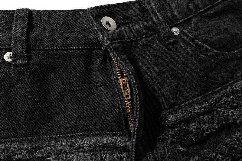 y2k streetwear trendy oversized micro flare jeans black ro hip hop washed tassel distressed denim jean raw edge mens wide pants unique jeans style 755