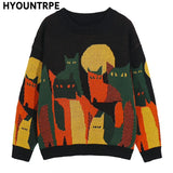 mens streetwear sweater retro vintage cats pattern hip hop knitted sweater pullover 2023 casual cotton sweater unisex clothes - graphic printed hoodie for men and women, 2025 streetwear drop, oversized streetwear hoodie