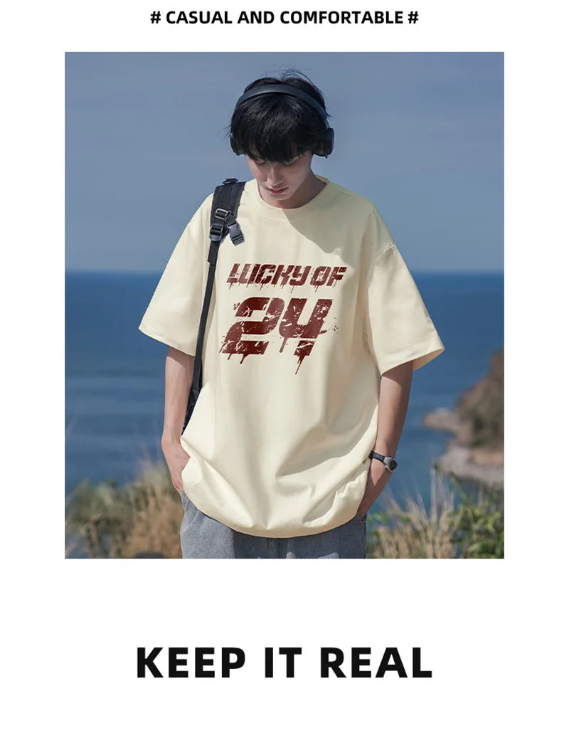 Y2k Vintage anime – Lucky Of 24 Printed Y2K Tshirts Men Fashion Cotton Short Sle
