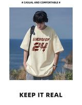 Y2k Vintage anime – Lucky Of 24 Printed Y2K Tshirts Men Fashion Cotton Short Sle