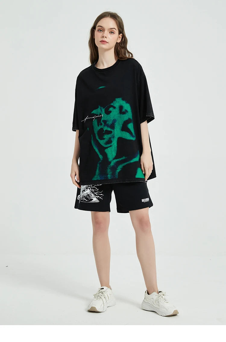 Sadcore Streetwear top – Vintage Punk Men Oversize Tshirt Streetwear Hiphop Abstract