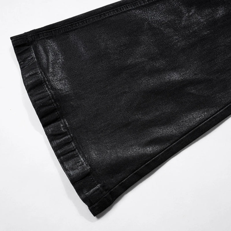 hi street flared jeans men broken patchwork denim pants streetwear harajuku luxury designer black jeans trousers male unique jeans style 349