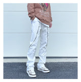 high street black white straight zipper becomes slightly flared denim jeans harajuku casual hip hop cashew flower jeans for men unique jeans style 4409