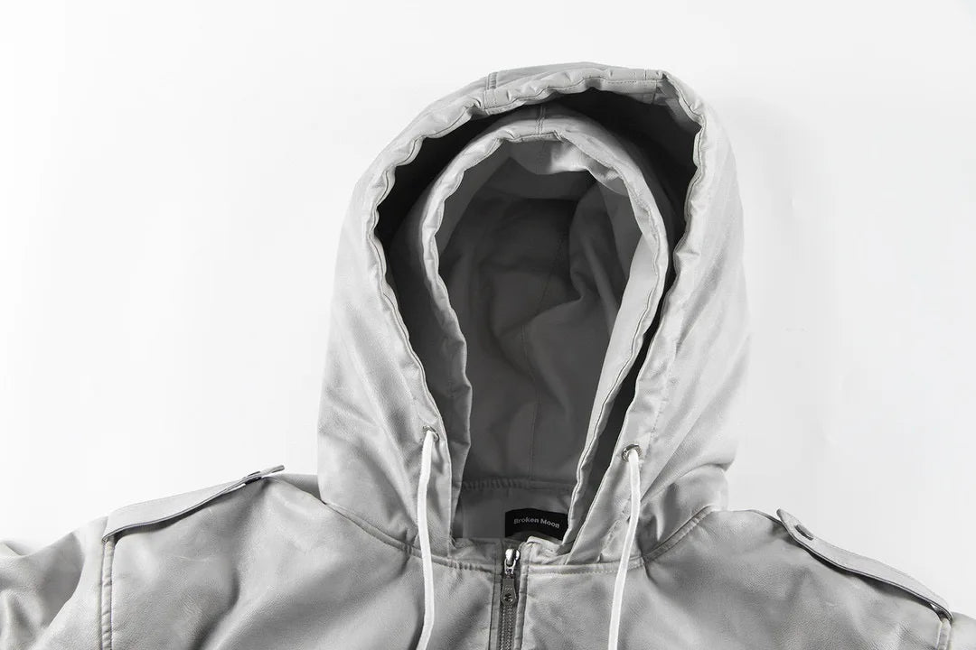 Urban Grunge Double-Layer Hoodie – Leather Texture Streetwear