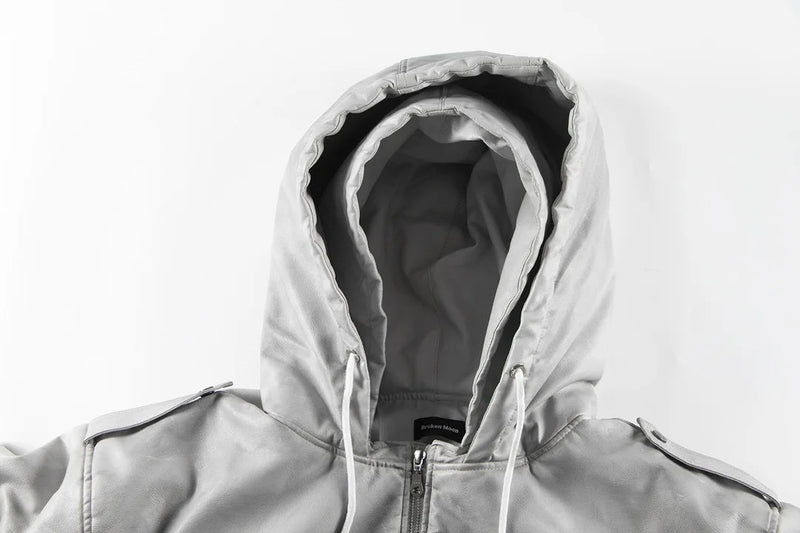 Urban Grunge Double-Layer Hoodie – Leather Texture Streetwear