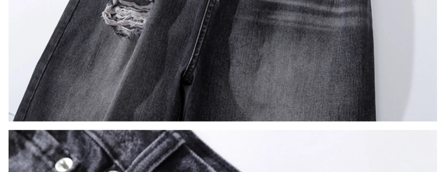 baggy ripped jeans damaged heavy industry washed jeans mens vintage vibe loose casual straight worn pants denim trousers unique jeans style 640