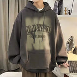 Mens Goth Letter Printed Hooded Sweatshirt American Style Vintage Tren