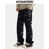 fashion graffiti printed denim jeans mens unisex casual zipper straight jeans streetwear hip hop loose black jean pants joggers streetwear sweatpants