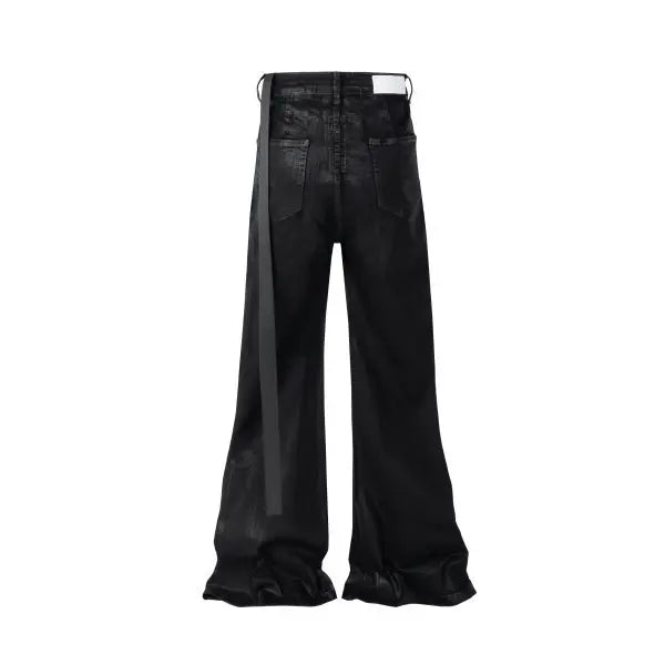 european and american street batik black paint coat wide jeans pants fashionable baggy contoured distressed flared denim jeans unique jeans style 1593
