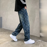 autumn winter new trendy brand jacquard jeans men high street hiphop casual fashion loose denim jeans pants boyfriend trousers unique jeans style 2949