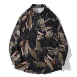 Gothic Long Sleeve Dress Shirt – Hip Hop Multi Simulated Leaves Graphic Print Shirts For Men Autumn New Lapel Button Long Sleeve Shirt Oversized Men And Women | Button Shirt Drop #602