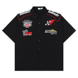 Fashion Mens Racing Embroidered Short Sleeves Shirt Casual Short Sleeve Hawaiian Shirt Hip Hop  Harajuku Streetwear Loose Shirts