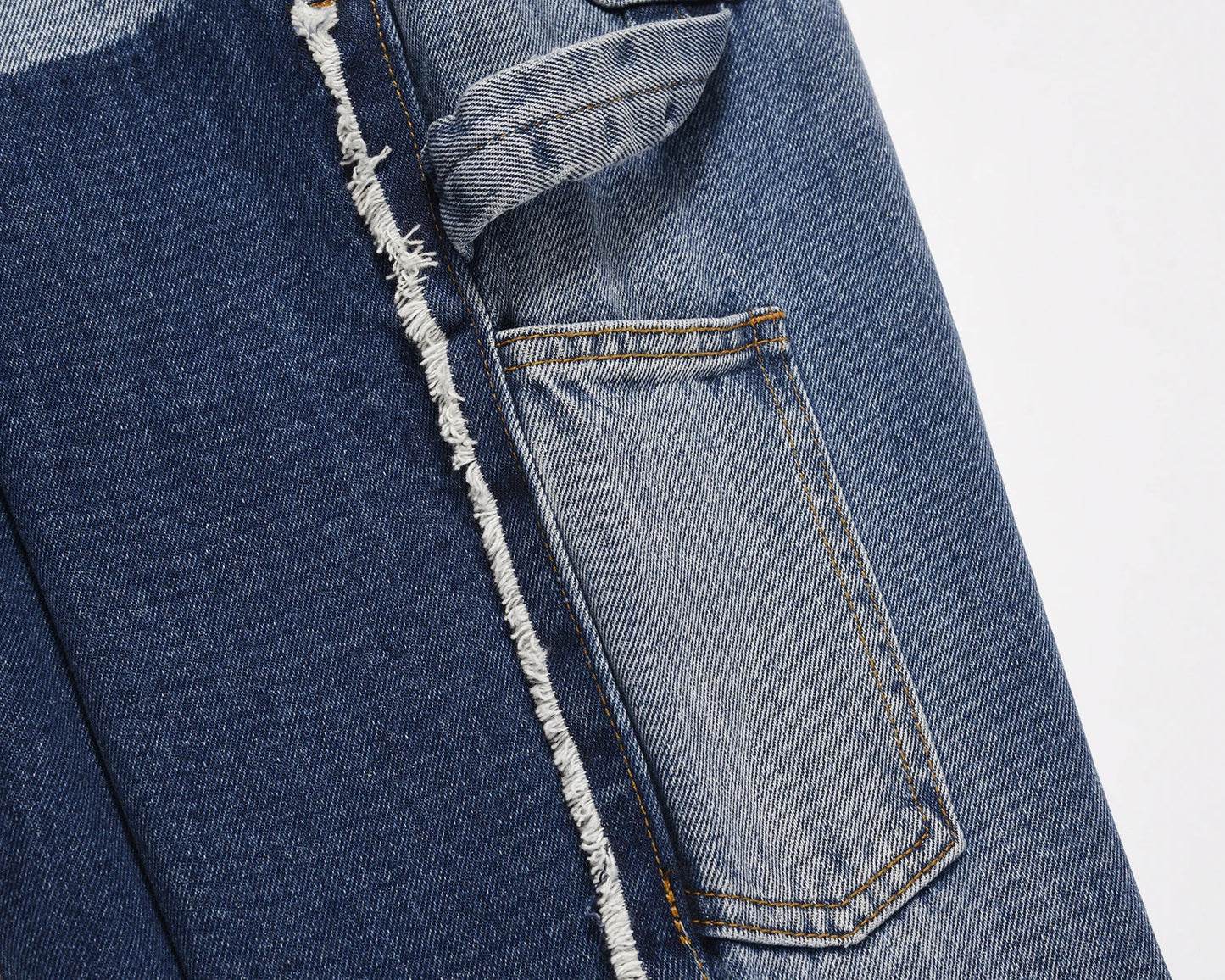 high street fashion contrast straight tube micro flared jean horn pant washing mens tassel vintage patchwork wide denim jeans unique jeans style 5004