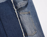high street fashion contrast straight tube micro flared jean horn pant washing mens tassel vintage patchwork wide denim jeans unique jeans style 5004