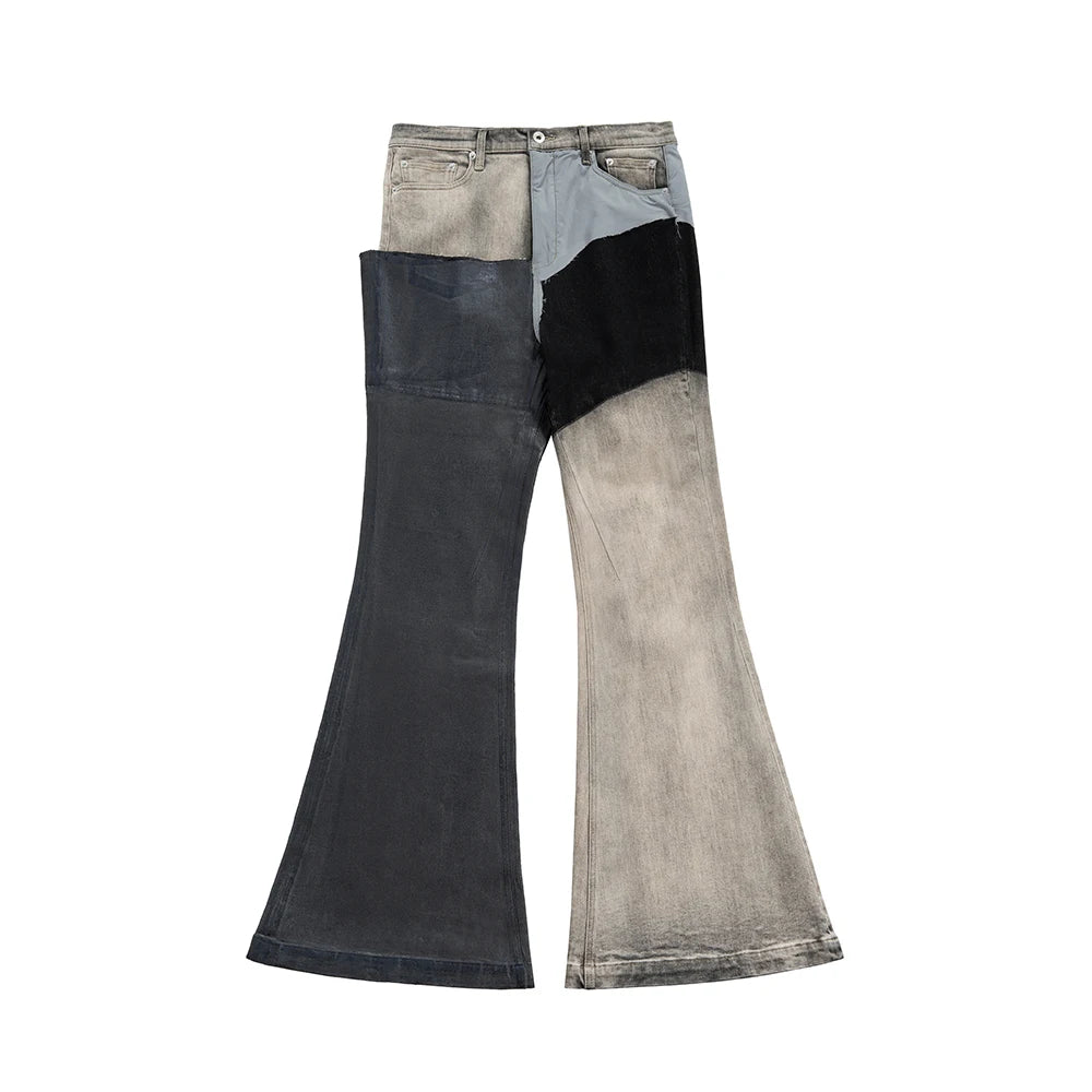 ro style ribbons patchwork gradient stacked wax pants unisex straight streetwear baggy y2k flare jeans oversized loose cargos 2 unique cargo style 669