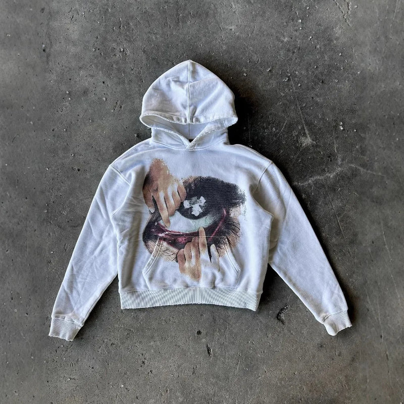 Y2K Autumn Winter Outfit Long Sleeve Hoodie Dark Retro Printed Sweatsh
