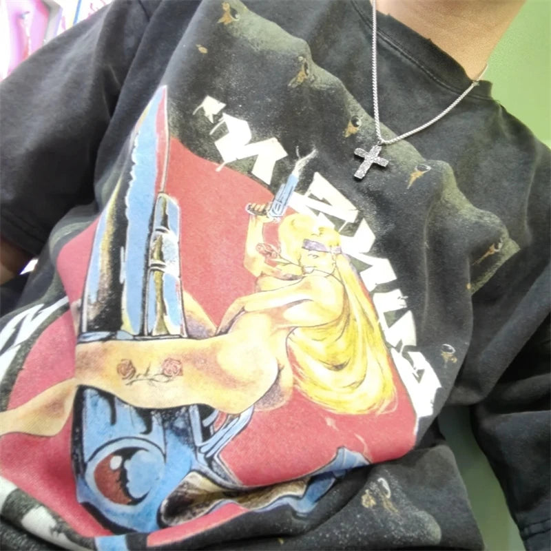 Sadcore Streetwear top – Summer Guns And Roses American Style Vintage High Quality Ca