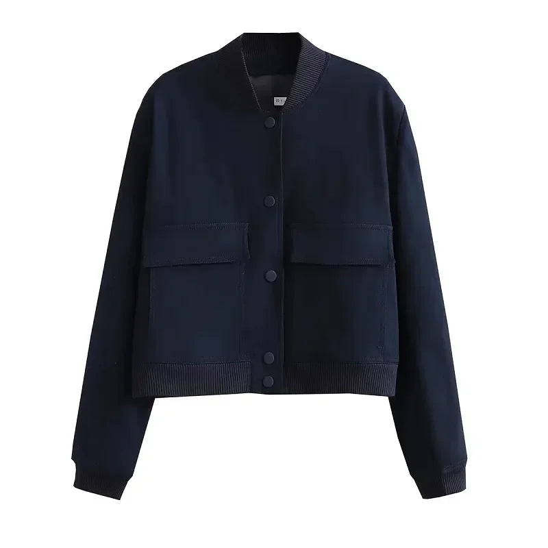 Women Bomber Jacket White Autumn And Winter Button Baseball Bomber Sho