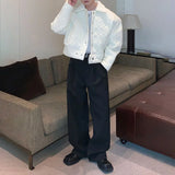 mens casual suit trousers buckle decoration british straight pants streetwear fashion niche commuter pants mens clothing 2024 unique default style 98