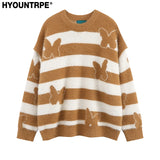 fashion striped sweaters women casual botton open sleeves butterfly knitted streetwear y2k warm furry o neck pullover knitwear - anime inspired graphic hoodie, 2025 streetwear drop, high quality cotton hoodie