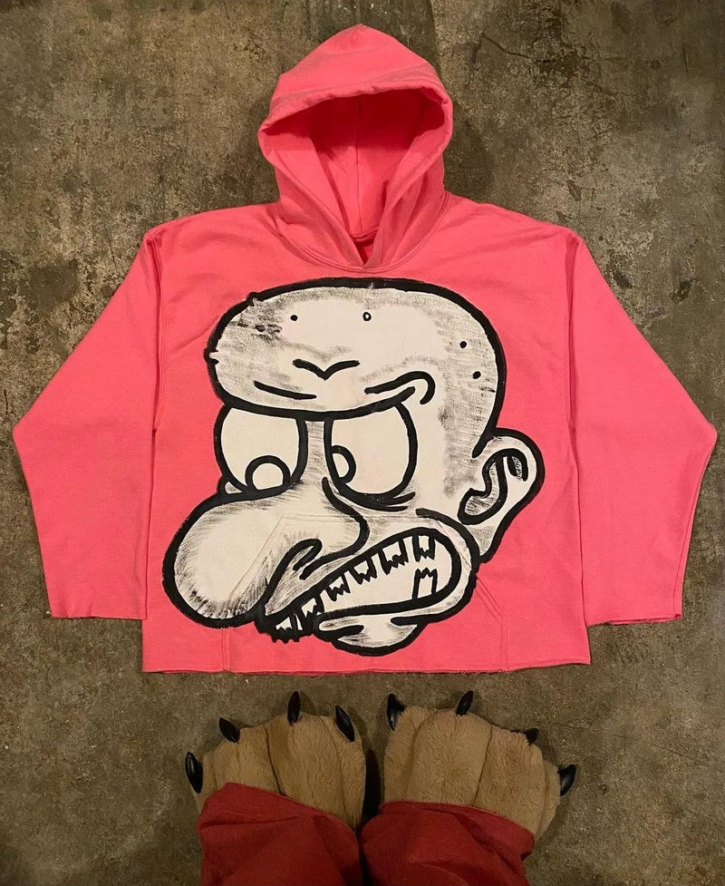 Y2K Womens Clothing Sweatshirt Long Sleeved Pullover Handdrawn Pattern