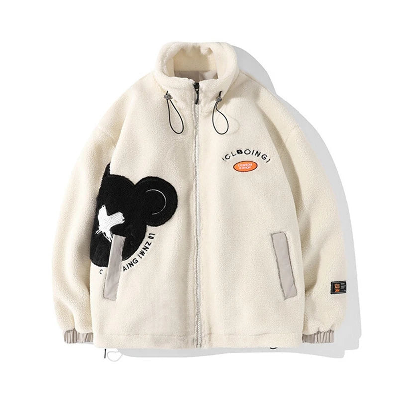 rainbowtouches mens jackets high street fashion cashmere coat autumn and winter loose printing plush for warmth unisex black  - variant style 6ad242 for streetwear fashion