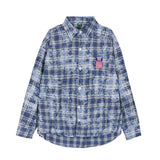 spring street fashion set mens blue plaid printed shirt color blocking trendy jeans 2 pcs set retro college suit male new unique jeans style 4685