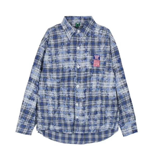 spring street fashion set mens blue plaid printed shirt color blocking trendy jeans 2 pcs set retro college suit male new unique jeans style 4685