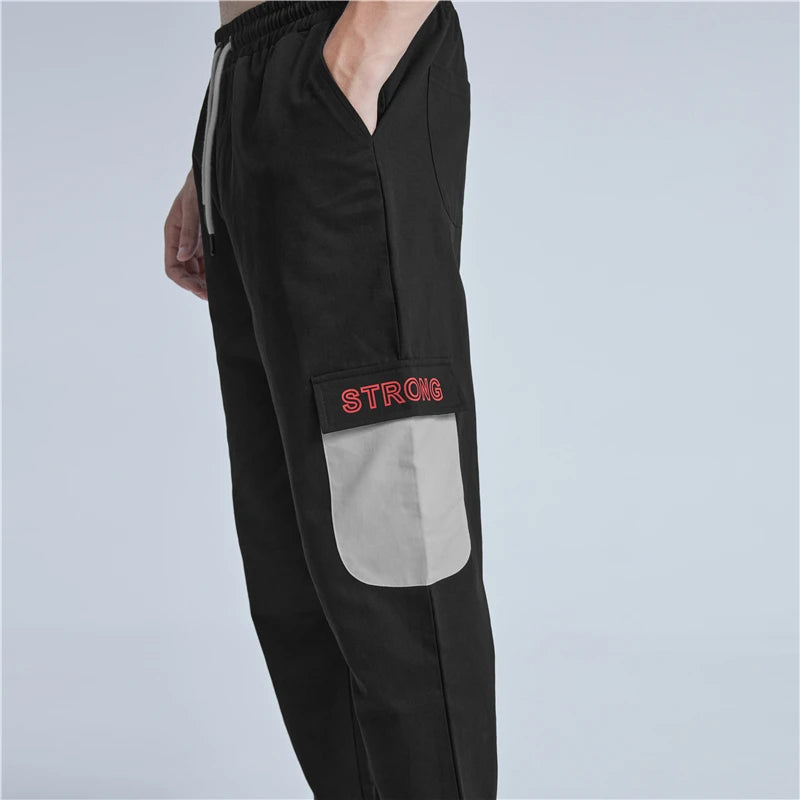 rainbowtouches new mens sports cargo pants loose fittness trousers drawstring hip hop casual fashion harajuku men pants combat utility trousers