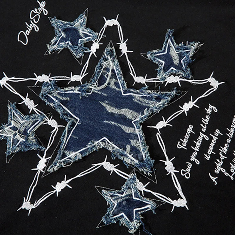 Trapwear Crying angel – Men Short Sleeve T Shirts Embroidery Star Patchwork Tees Str