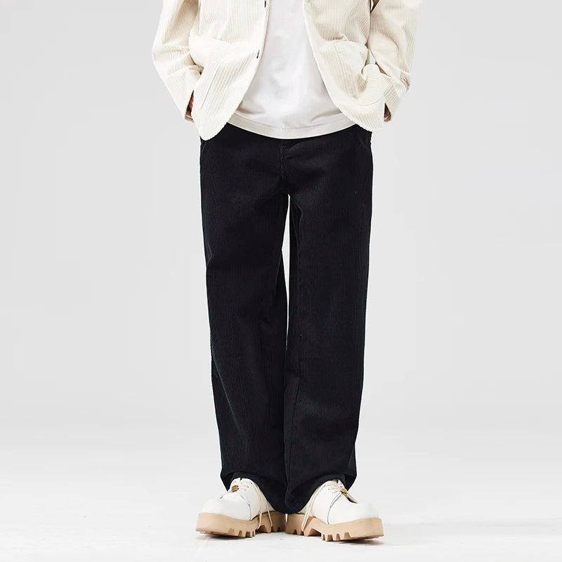 corduroy pants mens fashion loose casual straight large size wide leg baggy trousers office man commuter business corduroy pant unique default style 2186