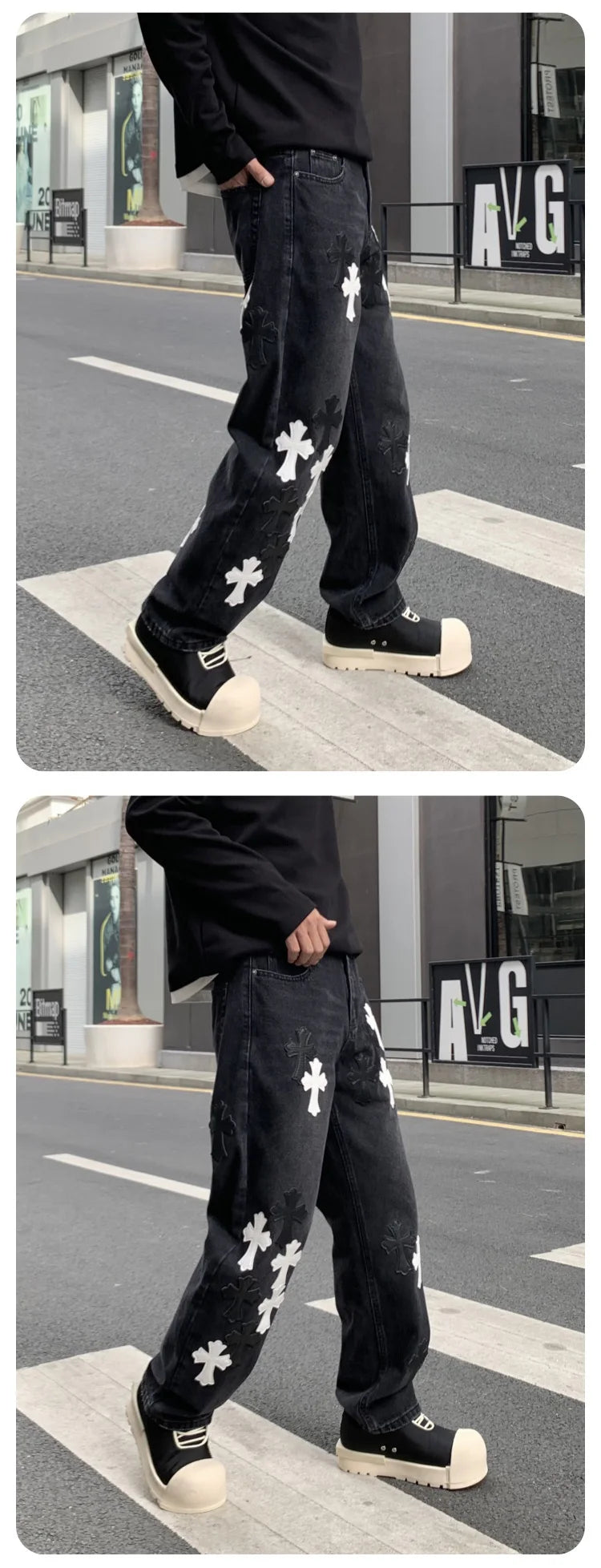 men embroidery streetwear brand fashion hip hop loose casual straight motorcycle denim jeans pant cityboy y2k jeans trousers unique jeans style 2494