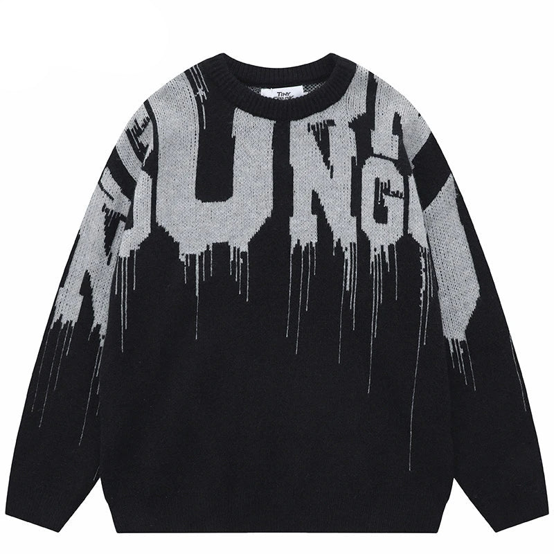 leather varsity streetwear knit with bold stitching, fall/winter pullover for urban outfits, men’s streetwear clothing piece 