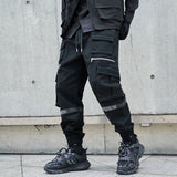 mens side pockets cargo pants elastic waist trousers streetwear hip hop loose fit ankle drawstring military sweatpants joggers unique joggers style 4666
