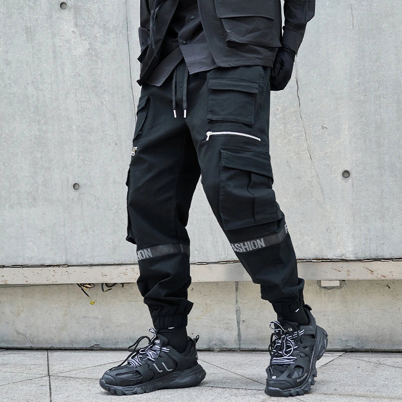 mens side pockets cargo pants elastic waist trousers streetwear hip hop loose fit ankle drawstring military sweatpants joggers unique joggers style 4666