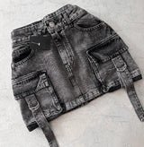 Vintage Y2K New Harajuku Multiple Pockets Denim Plaid Skirt Goth Black Mini Skir Fashion Womens Casual Versatile Sexy Streetwear