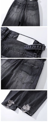 baggy damaged heavy industry washed jeans pants vibe loose casual silhouette straight worn pants knee ripped denim trousers unique jeans style 1189