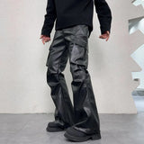 pu leather pants mens streetwear fashion hip hop vibe casual faux leather cargo flared pant men motorcycle trousers unique cargo style 3069