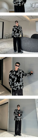 men sequin embroidery velvet loose casual 2 pieces suits blazers jacket pant sets stage party dress suits performance costumes unique default style 2831