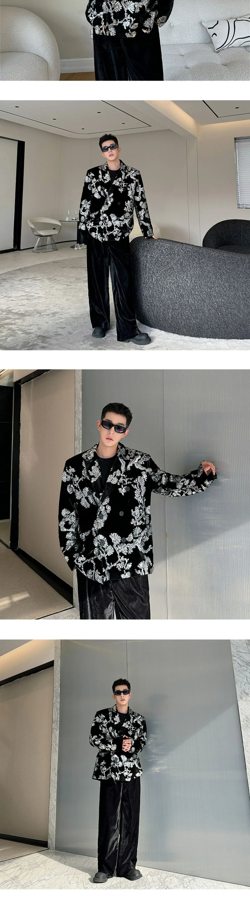 men sequin embroidery velvet loose casual 2 pieces suits blazers jacket pant sets stage party dress suits performance costumes unique default style 2831