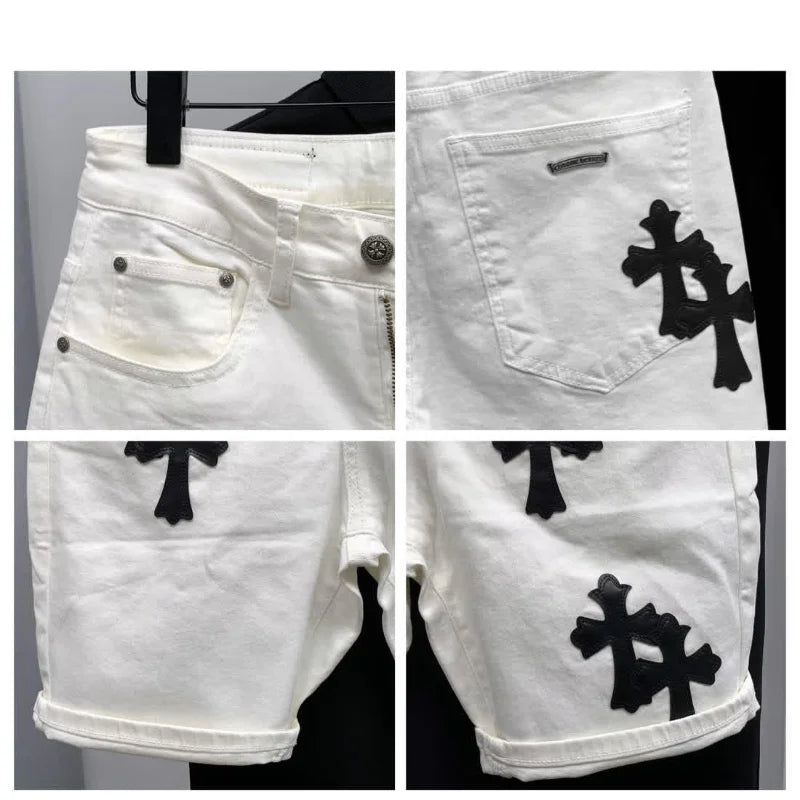 Summer Cotton Elastic Shorts Men's American Style Street Fashion Brand Embroidered