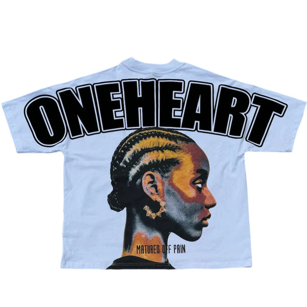 Urban Y2K tee with layered graffiti font and static blur