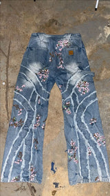 blue jeans for women y2k harajuku hip hop sakura embroidery retro patch heavy baggy jeans high waist wide leg trouser streetwear unique jeans style 813