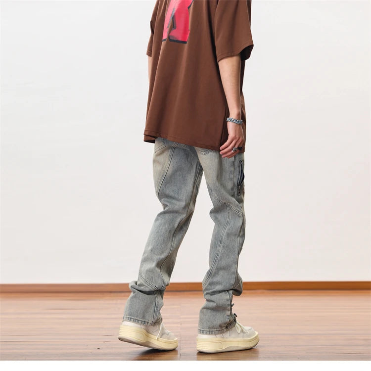 hip hip streetwear denim straight pants mens harajuku retro washed cotton casual zipper joggers jeans trousers pants jean men unique joggers style 2101
