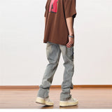 hip hip streetwear denim straight pants mens harajuku retro washed cotton casual zipper joggers jeans trousers pants jean men unique joggers style 2101
