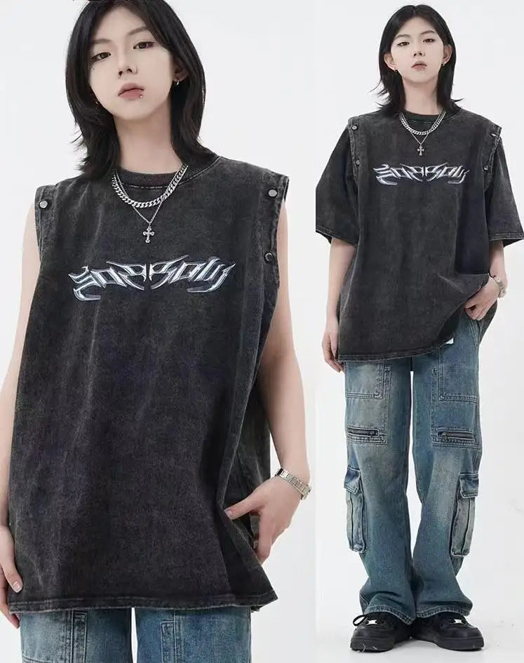 Skatercore Aesthetic piece – Summer Removable Sleeve Dressed Short Sleeve Knitted Wash Dr