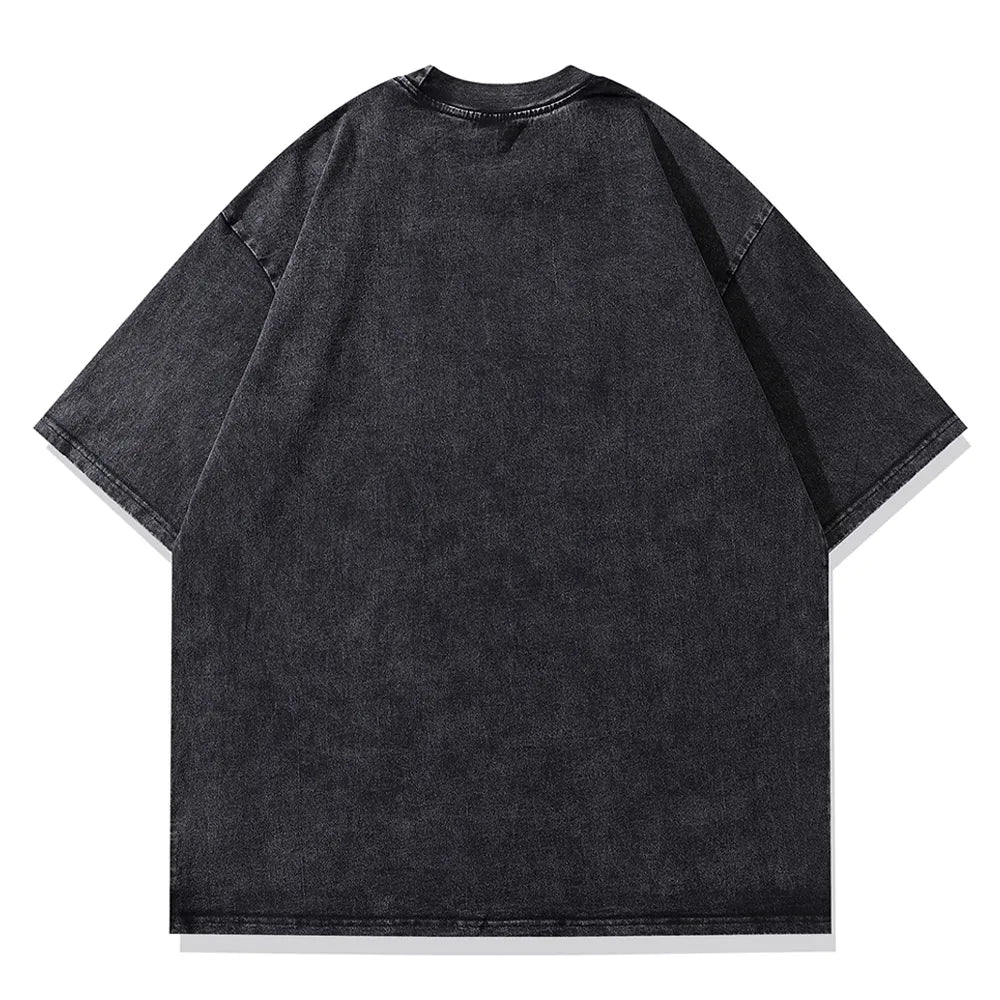 Glitchcore Graphic tee – Vintage Men Black Washed Tshirts Sexy Girls Graphic Print T