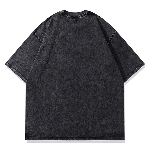 Glitchcore Graphic tee – Vintage Men Black Washed Tshirts Sexy Girls Graphic Print T